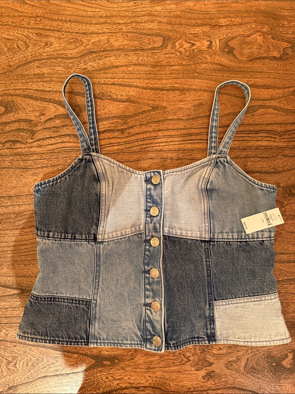 NWT - GAP Patchwork Denim Cropped Cami in Mixed Blue
